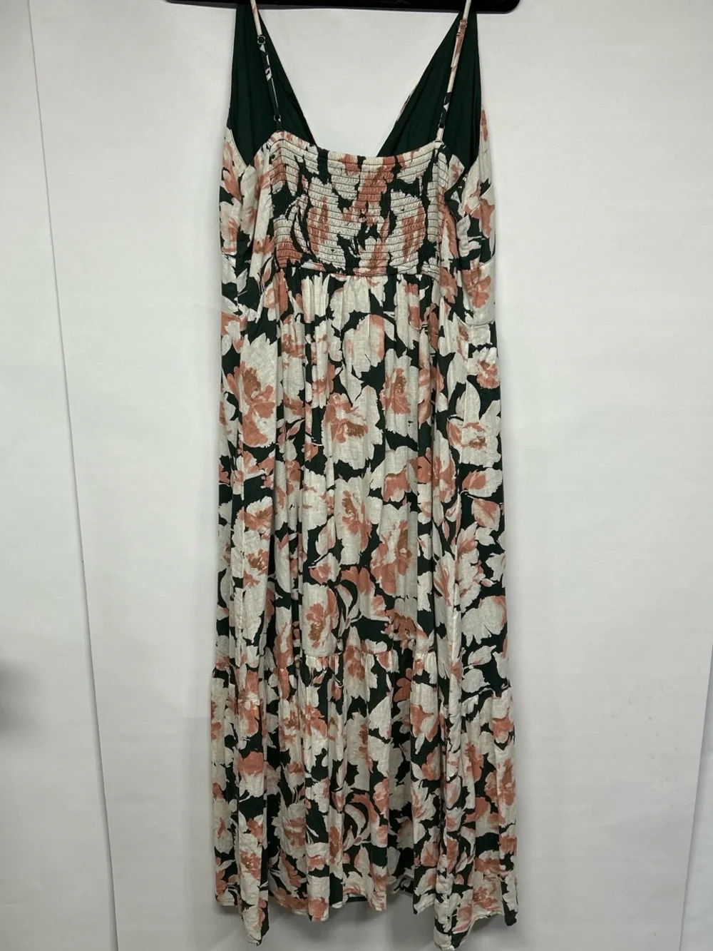 Abercrombie & Fitch Cream Dress with Blush Floral and Dark Green Leaves